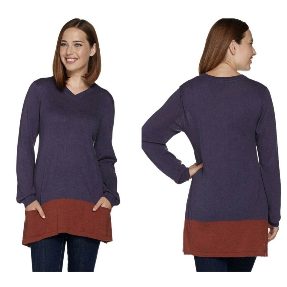 LOGO Lori Goldstein Women’s Cashmere Blend Tunic Sweater Color block 2X Pullover